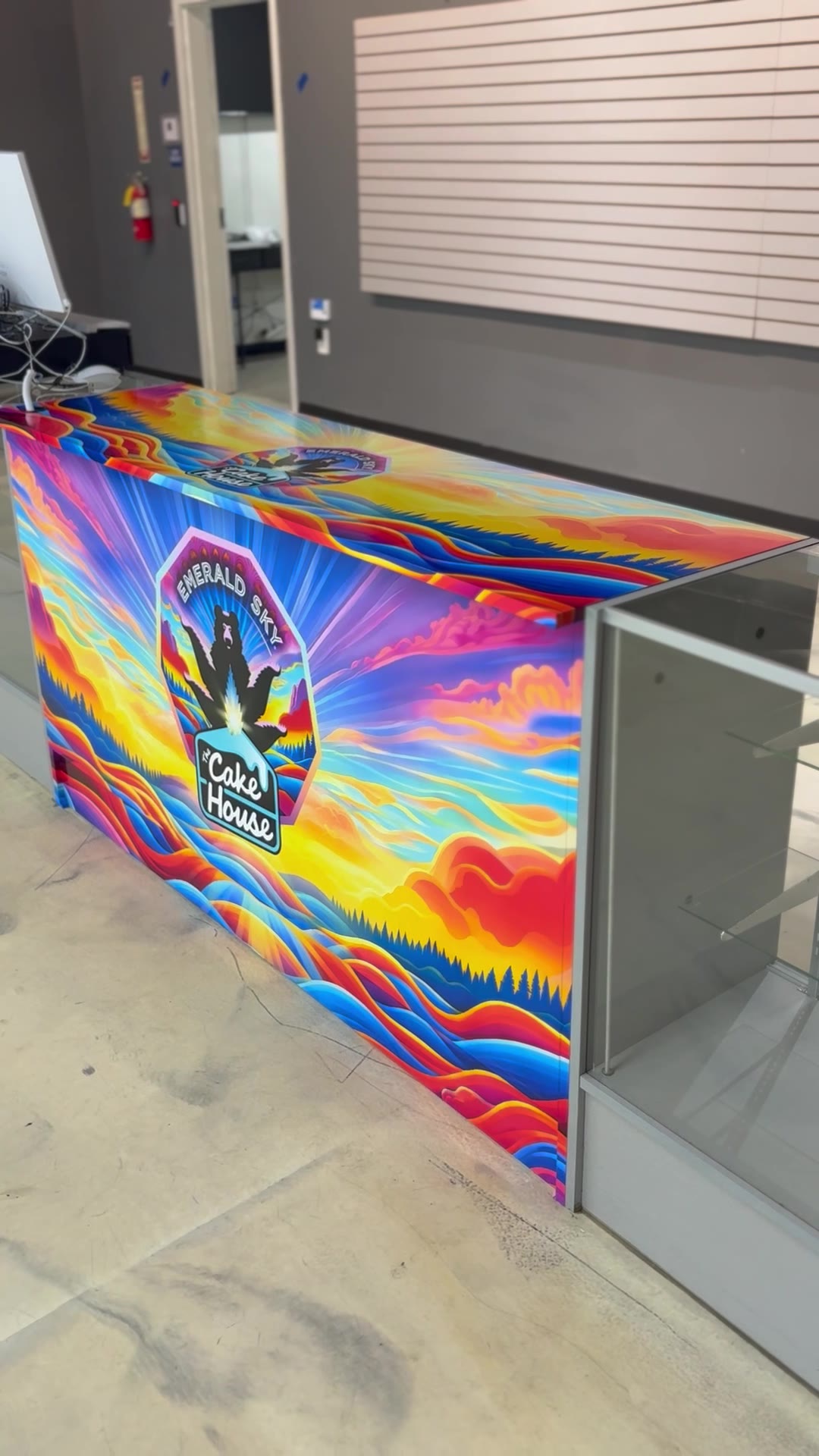 Wrapped counter meeting the matching display case